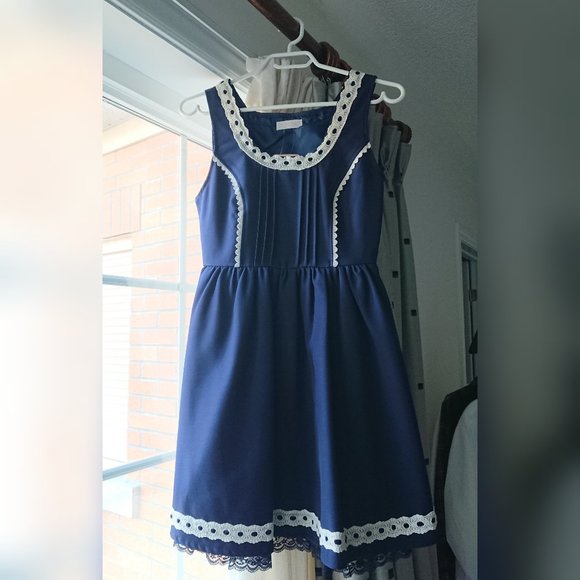 Liz Lisa - Navy Blue Crochet Detail and Lace Trim Sleeveless Dress - Picture 4 of 16